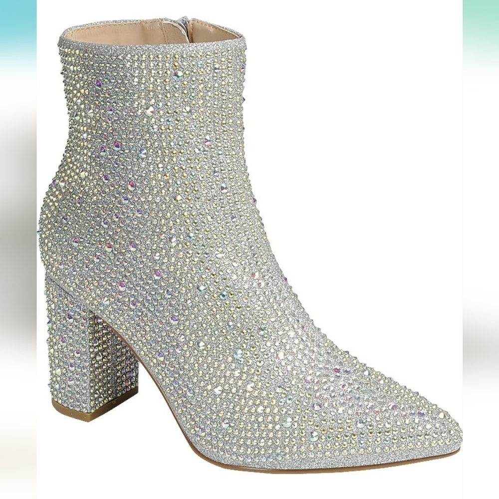 Rhinestone Block Heel Ankle Boot